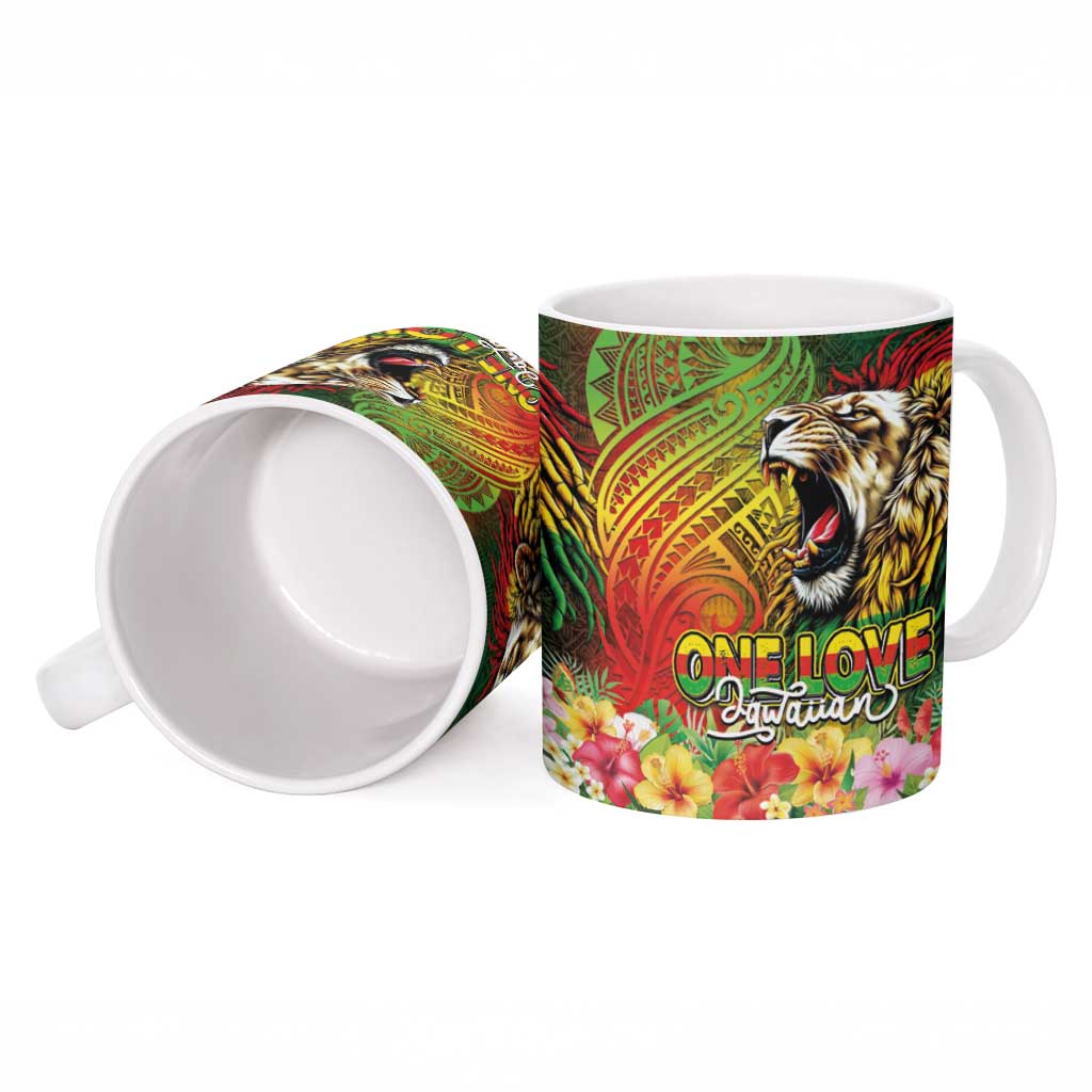 Hawaiian Reggae Ceramic Mug Jawaiian One Love-Tribal Tatoos and Rastafari Lion LT03 - Polynesian Pride