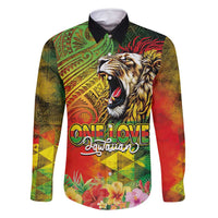 Hawaiian Reggae Family Matching Long Sleeve Bodycon Dress and Hawaiian Shirt Jawaiian One Love-Tribal Tatoos and Rastafari Lion - Polynesian Pride