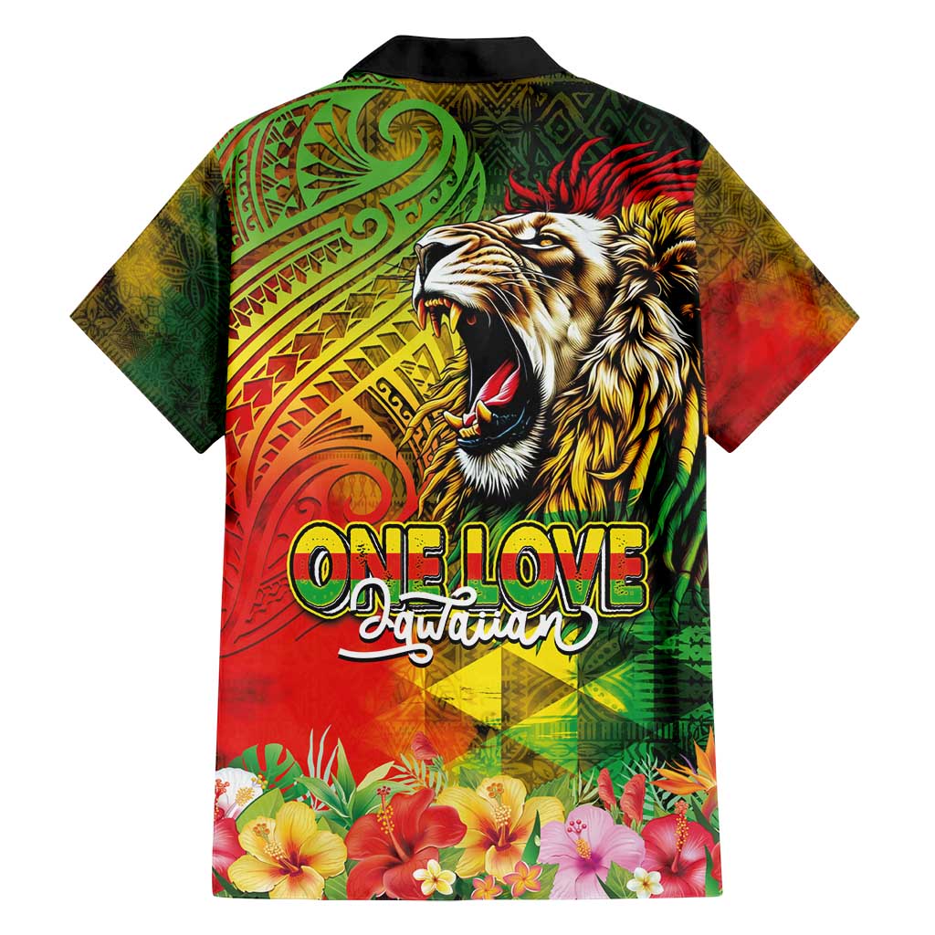 Hawaiian Reggae Family Matching Off Shoulder Maxi Dress and Hawaiian Shirt Jawaiian One Love-Tribal Tatoos and Rastafari Lion - Polynesian Pride