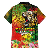 Hawaiian Reggae Family Matching Off Shoulder Short Dress and Hawaiian Shirt Jawaiian One Love-Tribal Tatoos and Rastafari Lion - Polynesian Pride