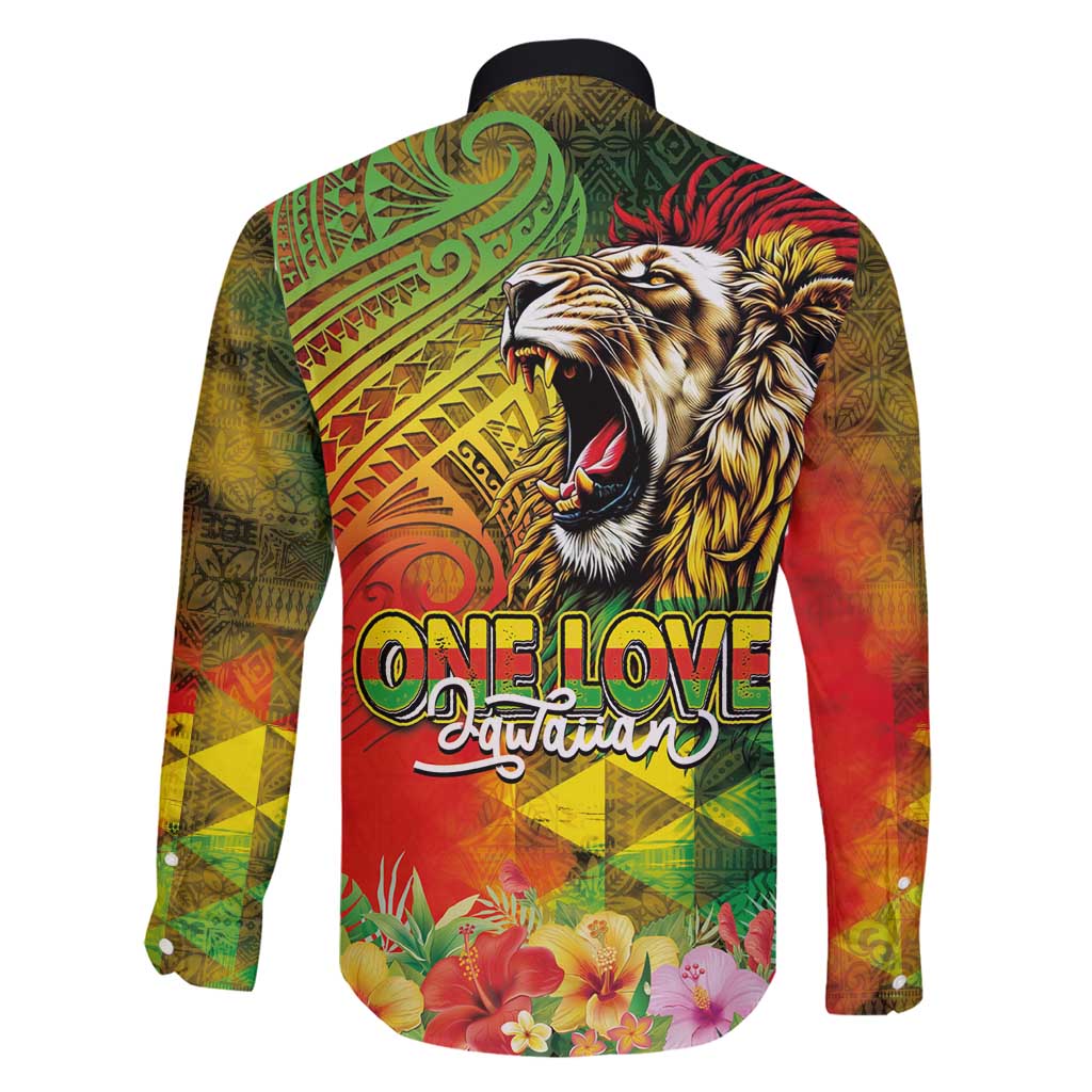 Hawaiian Reggae Family Matching Off Shoulder Short Dress and Hawaiian Shirt Jawaiian One Love-Tribal Tatoos and Rastafari Lion - Polynesian Pride