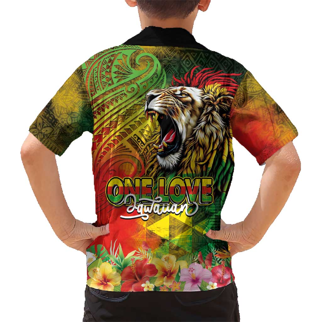 Hawaiian Reggae Family Matching Puletasi and Hawaiian Shirt Jawaiian One Love-Tribal Tatoos and Rastafari Lion - Polynesian Pride