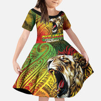Hawaiian Reggae Family Matching Puletasi and Hawaiian Shirt Jawaiian One Love-Tribal Tatoos and Rastafari Lion - Polynesian Pride