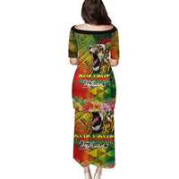 Hawaiian Reggae Family Matching Puletasi and Hawaiian Shirt Jawaiian One Love-Tribal Tatoos and Rastafari Lion - Polynesian Pride