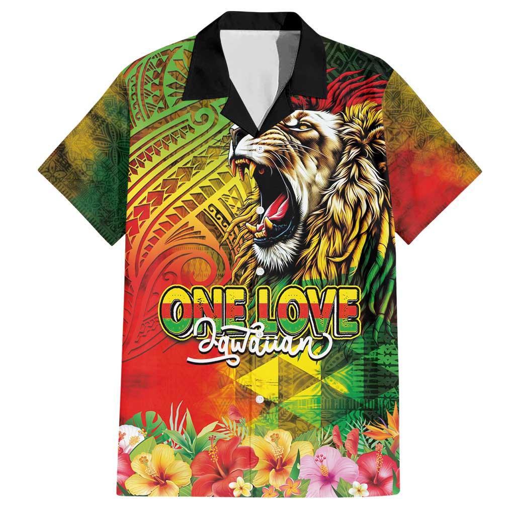 Hawaiian Reggae Family Matching Short Sleeve Bodycon Dress and Hawaiian Shirt Jawaiian One Love-Tribal Tatoos and Rastafari Lion - Polynesian Pride