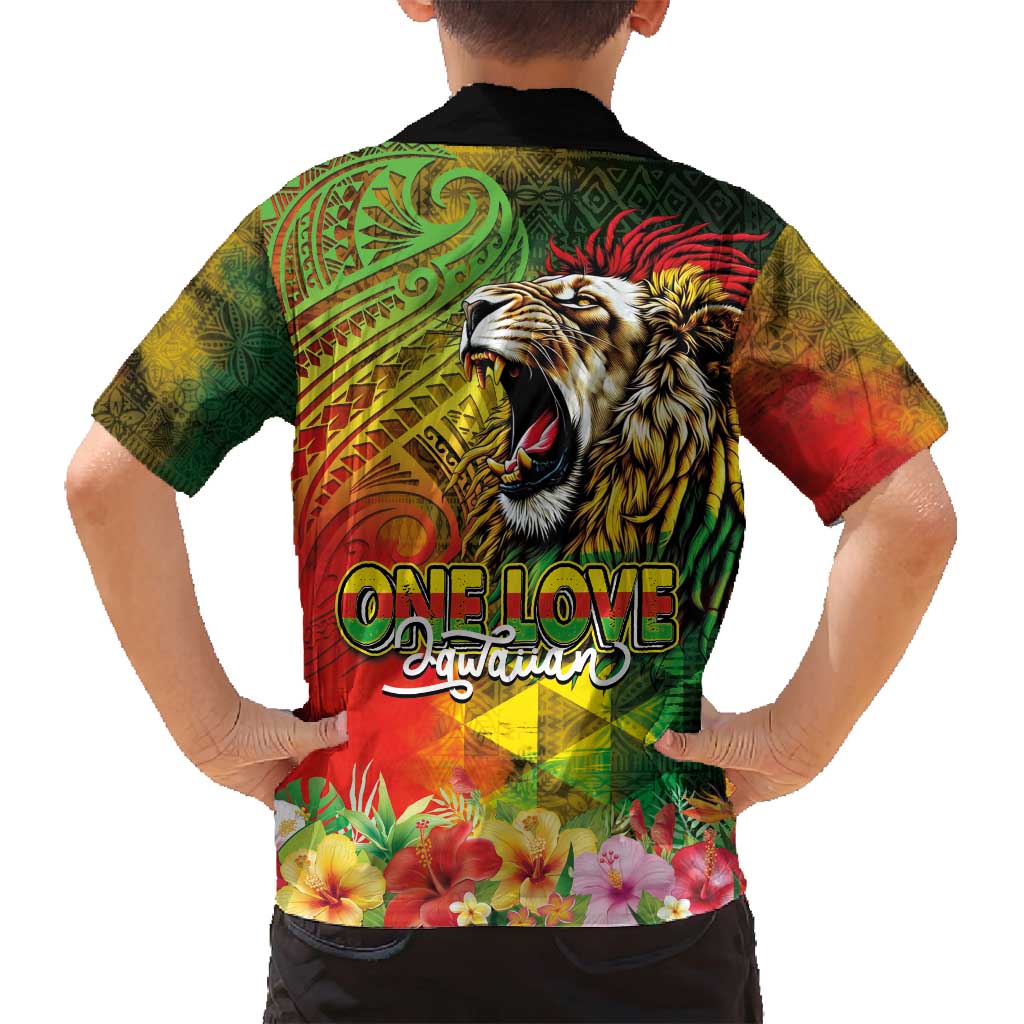 Hawaiian Reggae Family Matching Summer Maxi Dress and Hawaiian Shirt Jawaiian One Love-Tribal Tatoos and Rastafari Lion - Polynesian Pride