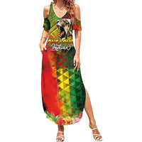 Hawaiian Reggae Family Matching Summer Maxi Dress and Hawaiian Shirt Jawaiian One Love-Tribal Tatoos and Rastafari Lion - Polynesian Pride