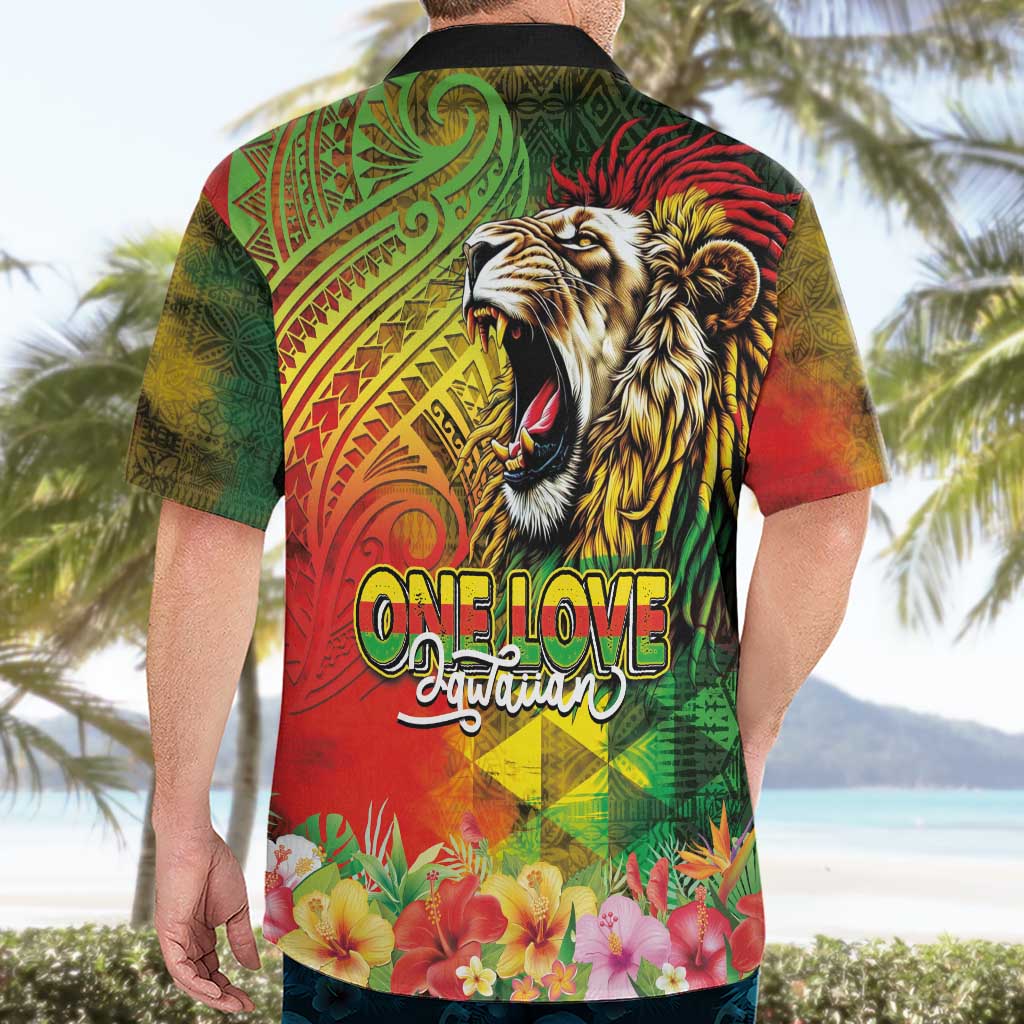 Hawaiian Reggae Hawaiian Shirt Jawaiian One Love-Tribal Tatoos and Rastafari Lion - Polynesian Pride