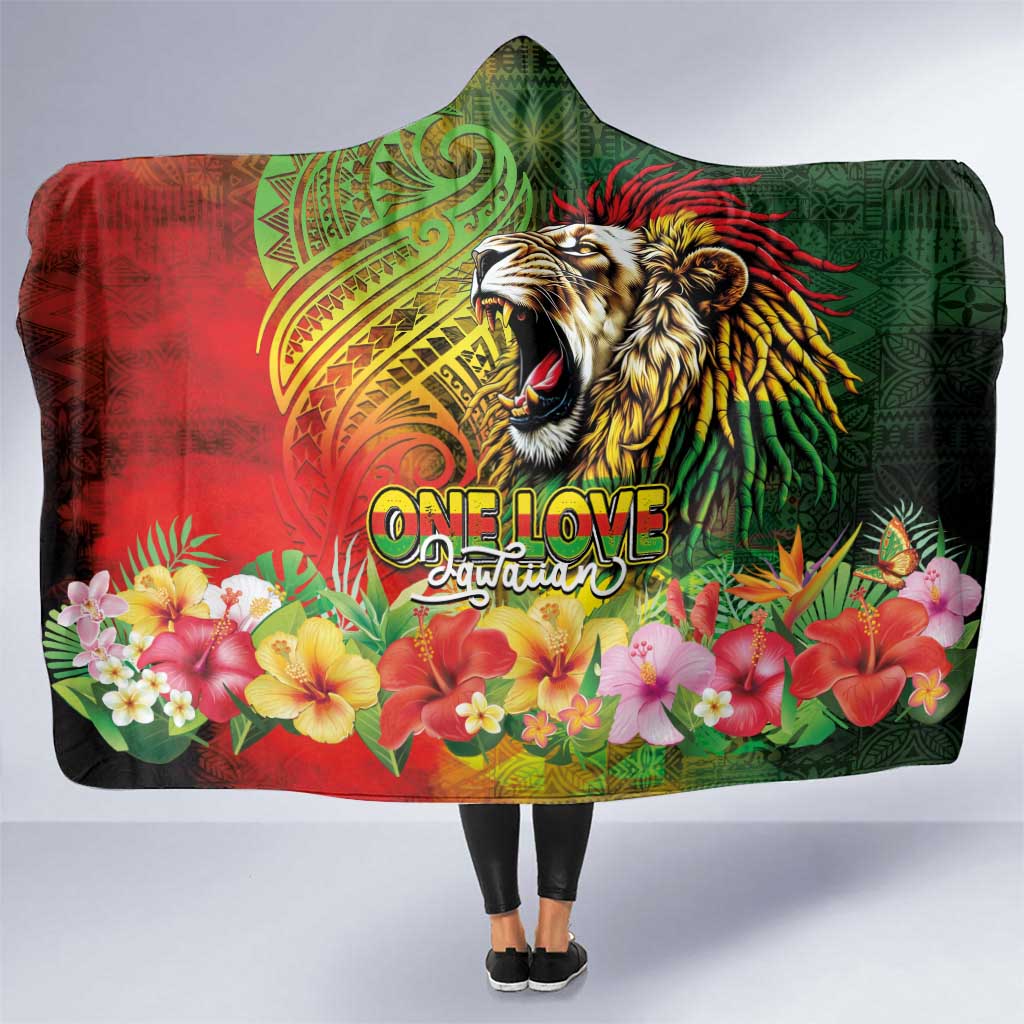Hawaiian Reggae Hooded Blanket Jawaiian One Love-Tribal Tatoos and Rastafari Lion LT03 One Size Multicolor - Polynesian Pride