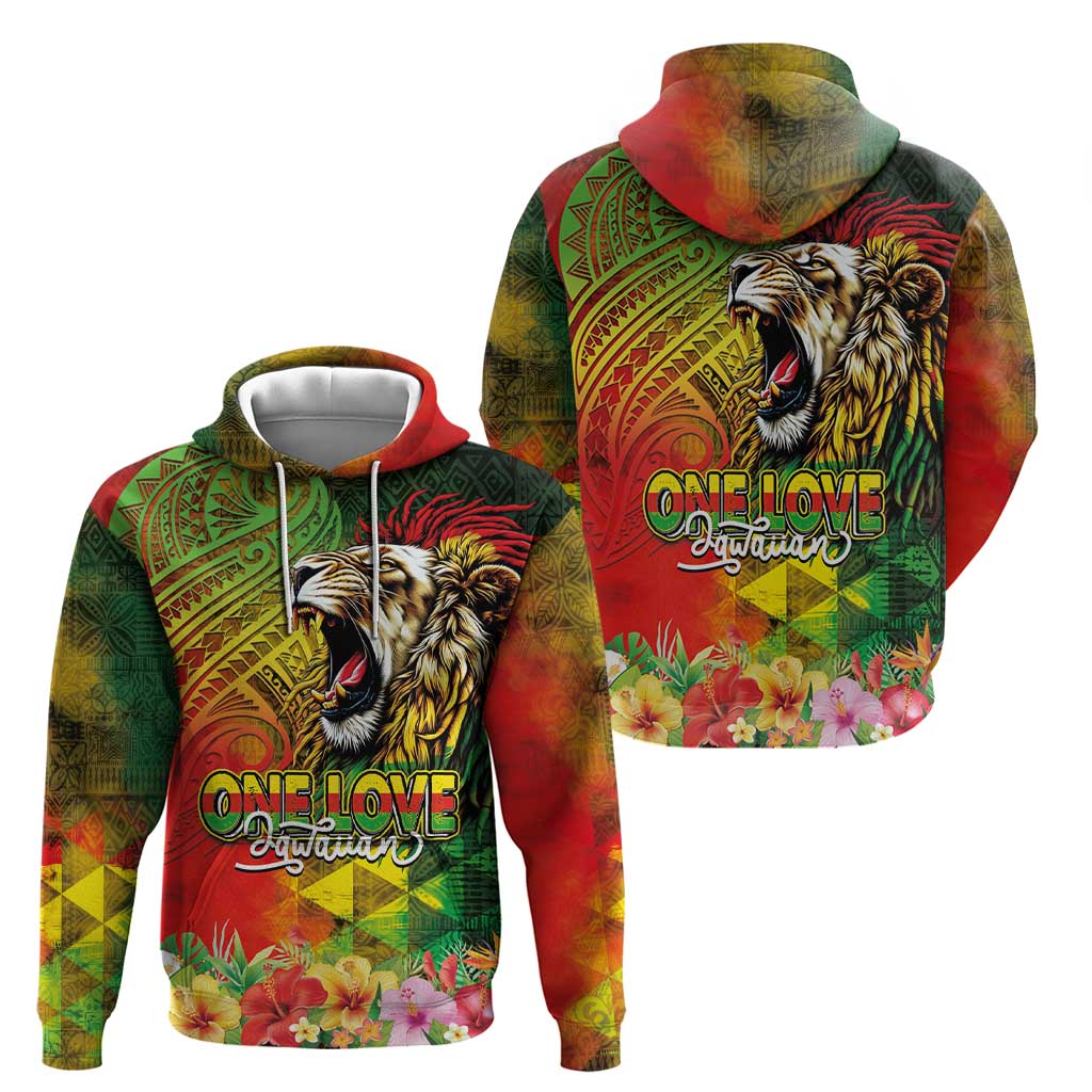 Hawaiian Reggae Hoodie Jawaiian One Love-Tribal Tatoos and Rastafari Lion - Polynesian Pride
