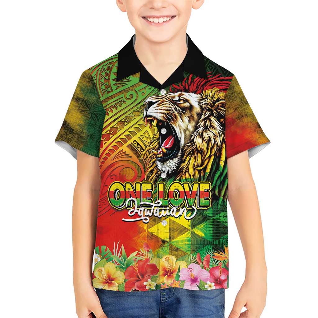 Hawaiian Reggae Kid Hawaiian Shirt Jawaiian One Love-Tribal Tatoos and Rastafari Lion - Polynesian Pride