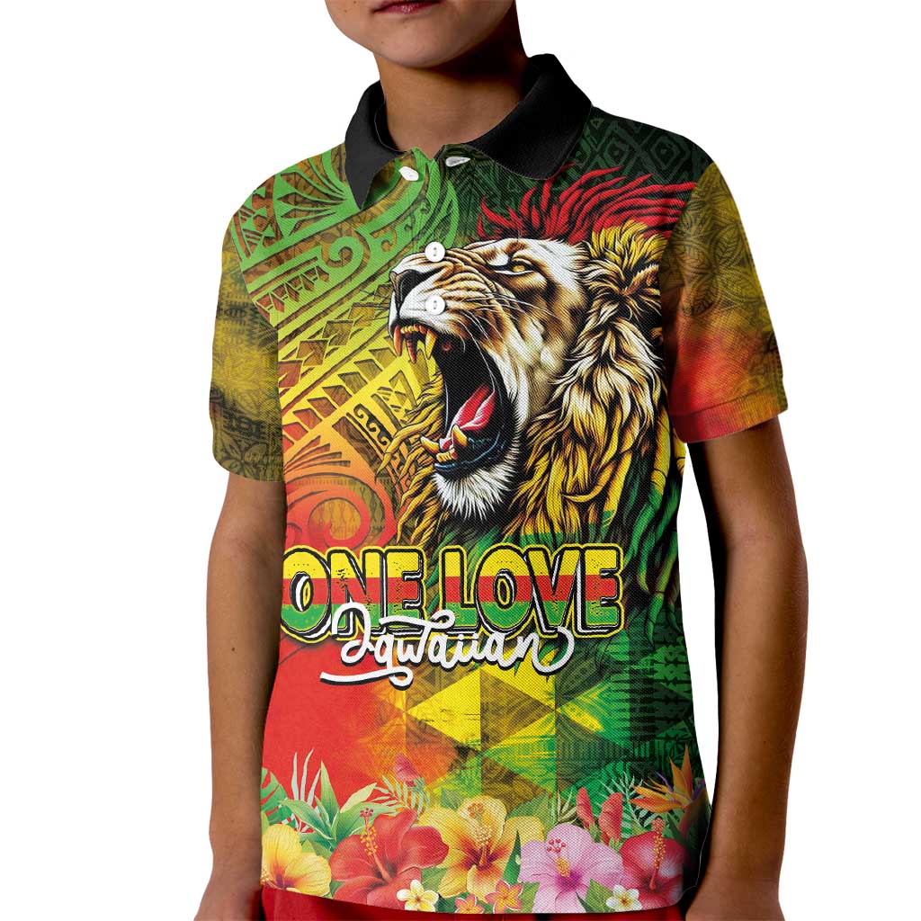 Hawaiian Reggae Kid Polo Shirt Jawaiian One Love-Tribal Tatoos and Rastafari Lion - Polynesian Pride