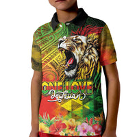 Hawaiian Reggae Kid Polo Shirt Jawaiian One Love-Tribal Tatoos and Rastafari Lion - Polynesian Pride