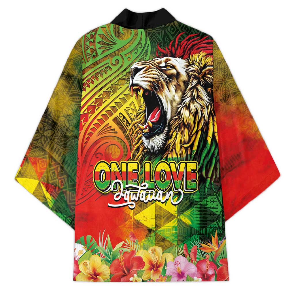 Hawaiian Reggae Kimono Jawaiian One Love-Tribal Tatoos and Rastafari Lion - Polynesian Pride