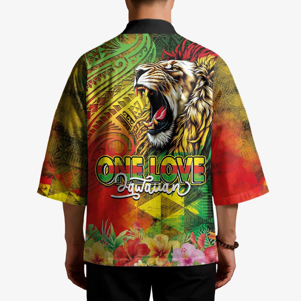 Hawaiian Reggae Kimono Jawaiian One Love-Tribal Tatoos and Rastafari Lion - Polynesian Pride