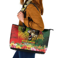 Hawaiian Reggae Leather Tote Bag Jawaiian One Love-Tribal Tatoos and Rastafari Lion - Polynesian Pride