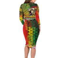 Hawaiian Reggae Long Sleeve Bodycon Dress Jawaiian One Love-Tribal Tatoos and Rastafari Lion - Polynesian Pride