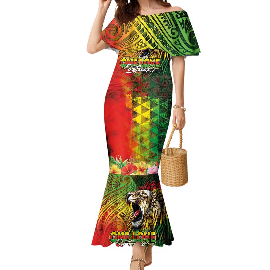 Hawaiian Reggae Mermaid Dress Jawaiian One Love-Tribal Tatoos and Rastafari Lion - Polynesian Pride