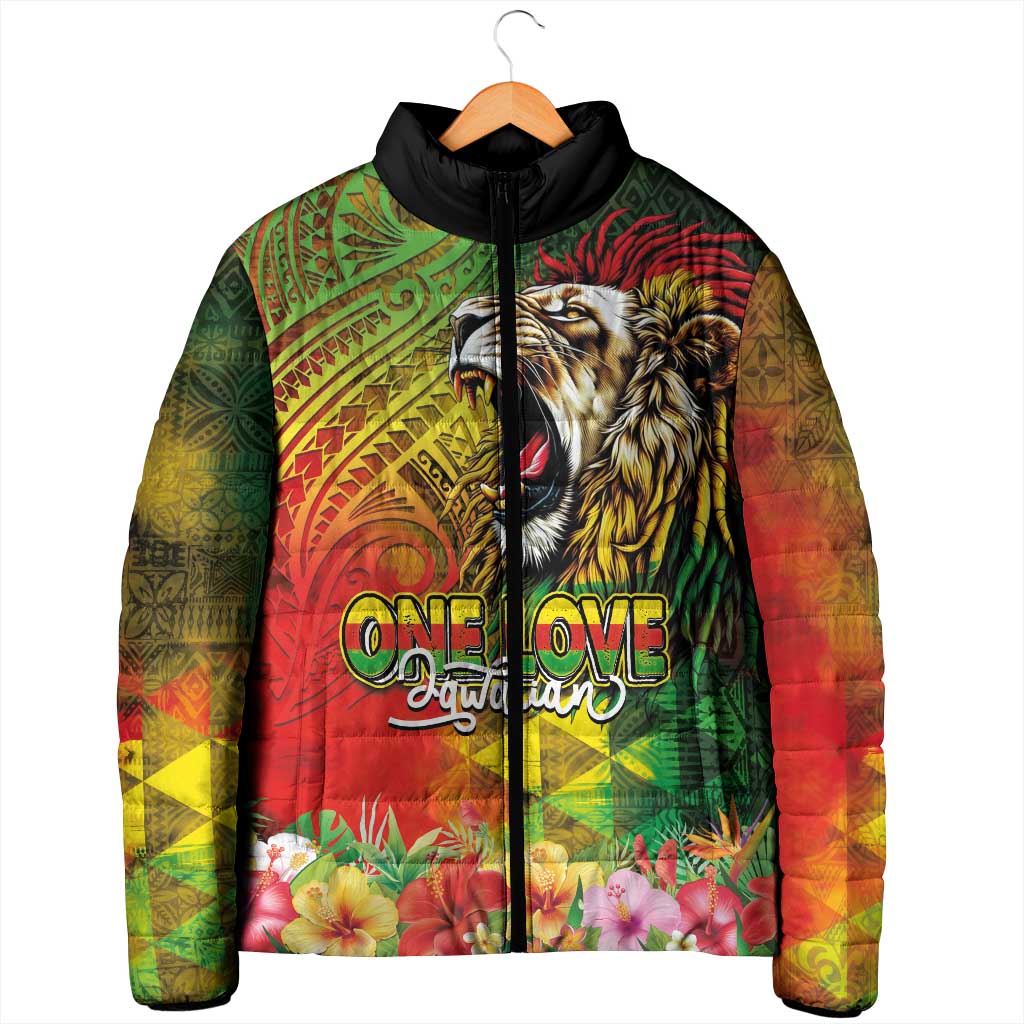 Hawaiian Reggae Padded Jacket Jawaiian One Love-Tribal Tatoos and Rastafari Lion LT03 - Polynesian Pride