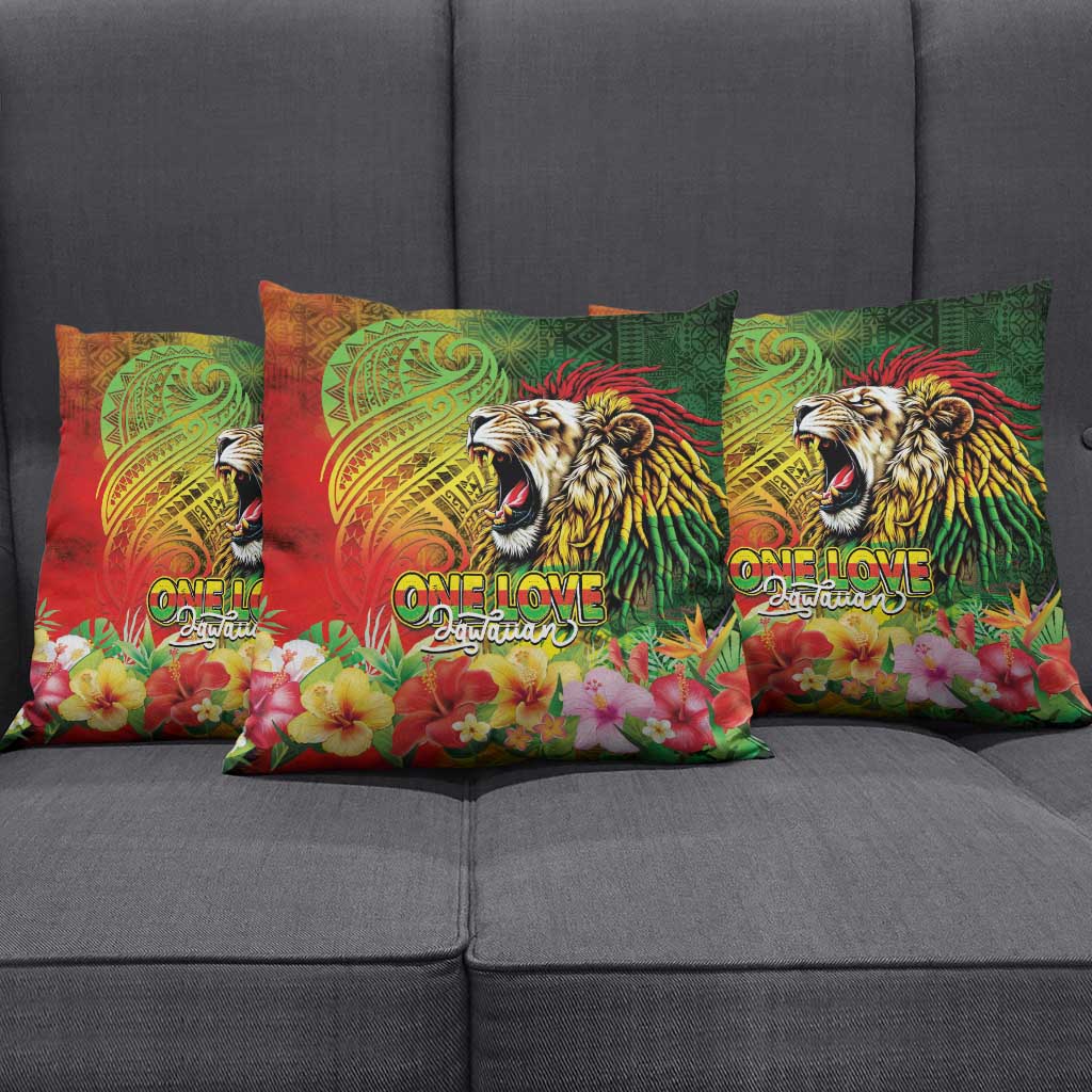 Hawaiian Reggae Pillow Cover Jawaiian One Love-Tribal Tatoos and Rastafari Lion - Polynesian Pride