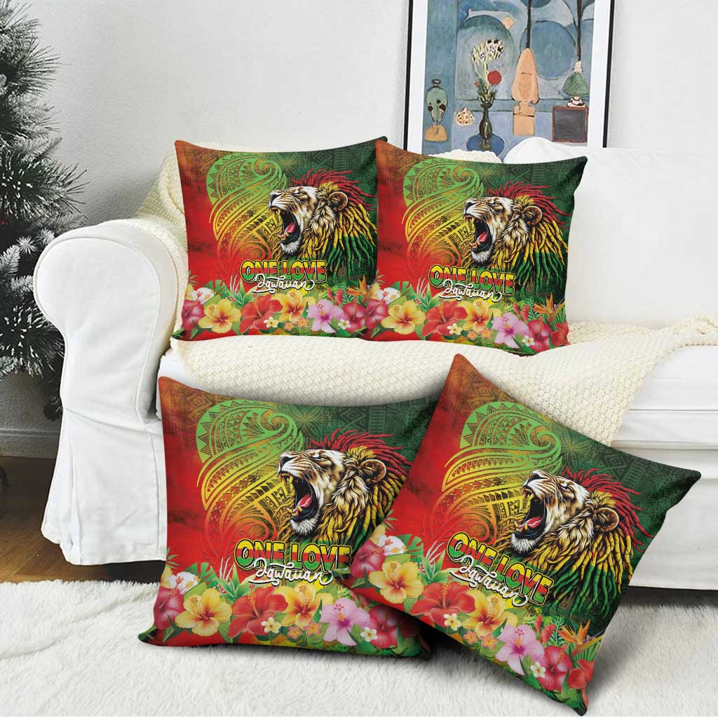 Hawaiian Reggae Pillow Cover Jawaiian One Love-Tribal Tatoos and Rastafari Lion - Polynesian Pride