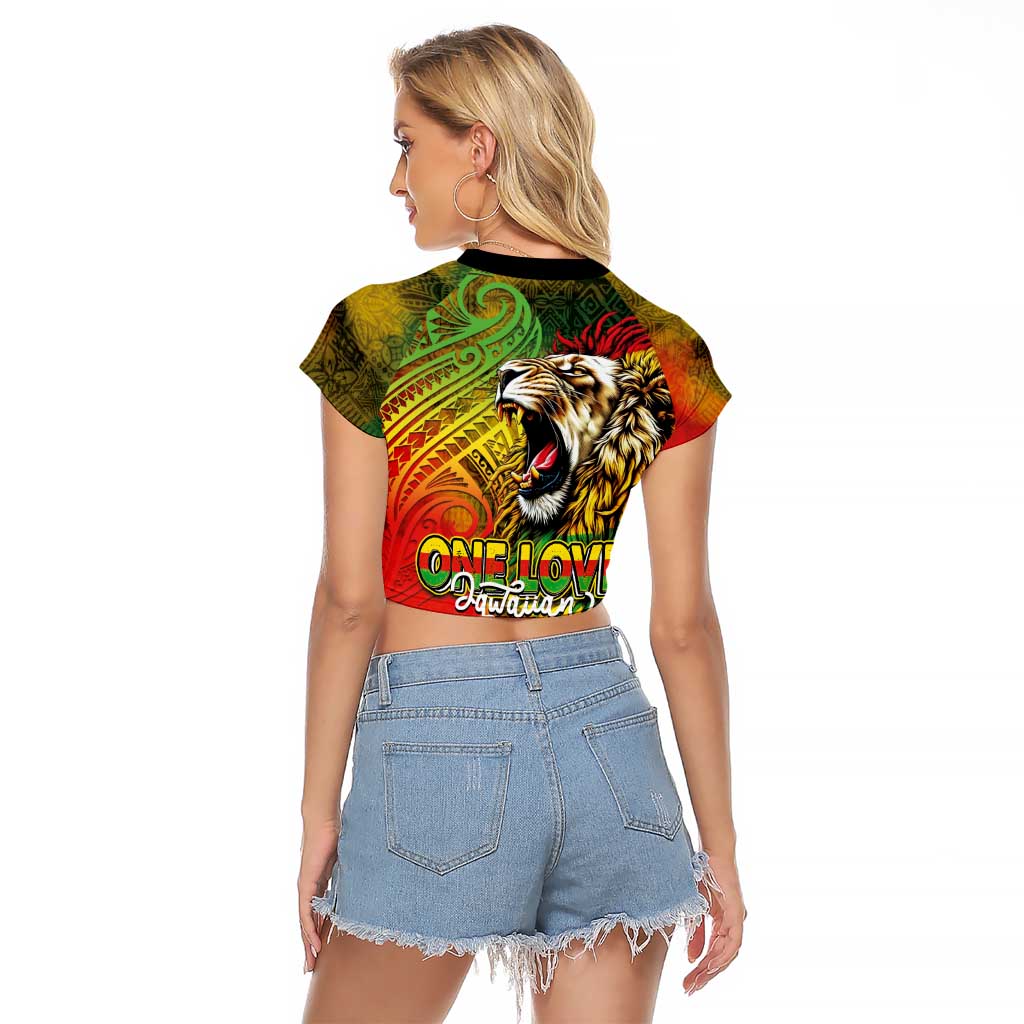 Hawaiian Reggae Raglan Cropped T Shirt Jawaiian One Love-Tribal Tatoos and Rastafari Lion - Polynesian Pride