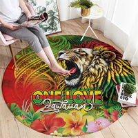 Hawaiian Reggae Round Carpet Jawaiian One Love-Tribal Tatoos and Rastafari Lion - Polynesian Pride