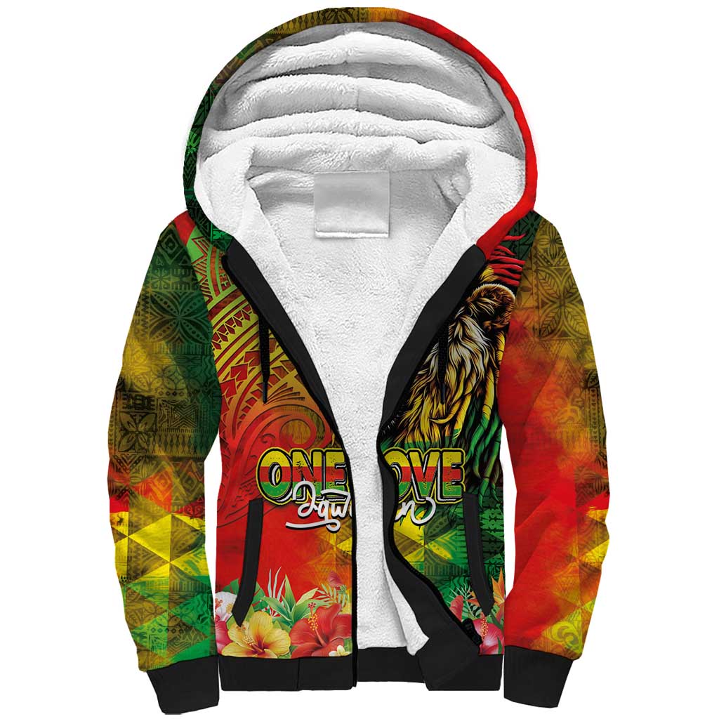 Hawaiian Reggae Sherpa Hoodie Jawaiian One Love-Tribal Tatoos and Rastafari Lion - Polynesian Pride