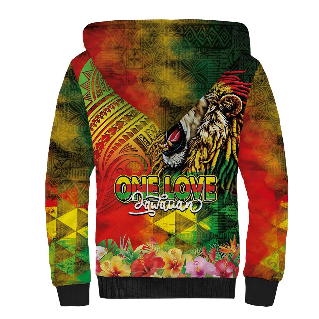 Hawaiian Reggae Sherpa Hoodie Jawaiian One Love-Tribal Tatoos and Rastafari Lion - Polynesian Pride