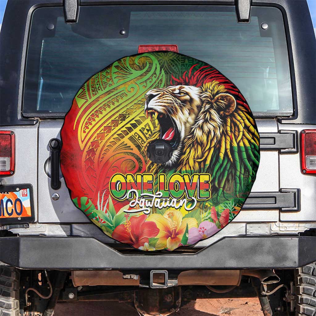 Hawaiian Reggae Spare Tire Cover Jawaiian One Love-Tribal Tatoos and Rastafari Lion - Polynesian Pride