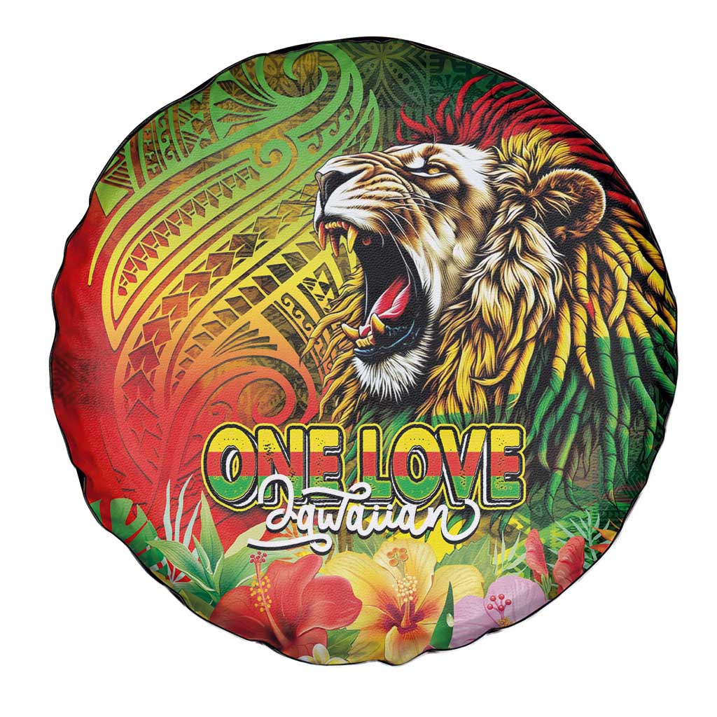 Hawaiian Reggae Spare Tire Cover Jawaiian One Love-Tribal Tatoos and Rastafari Lion - Polynesian Pride