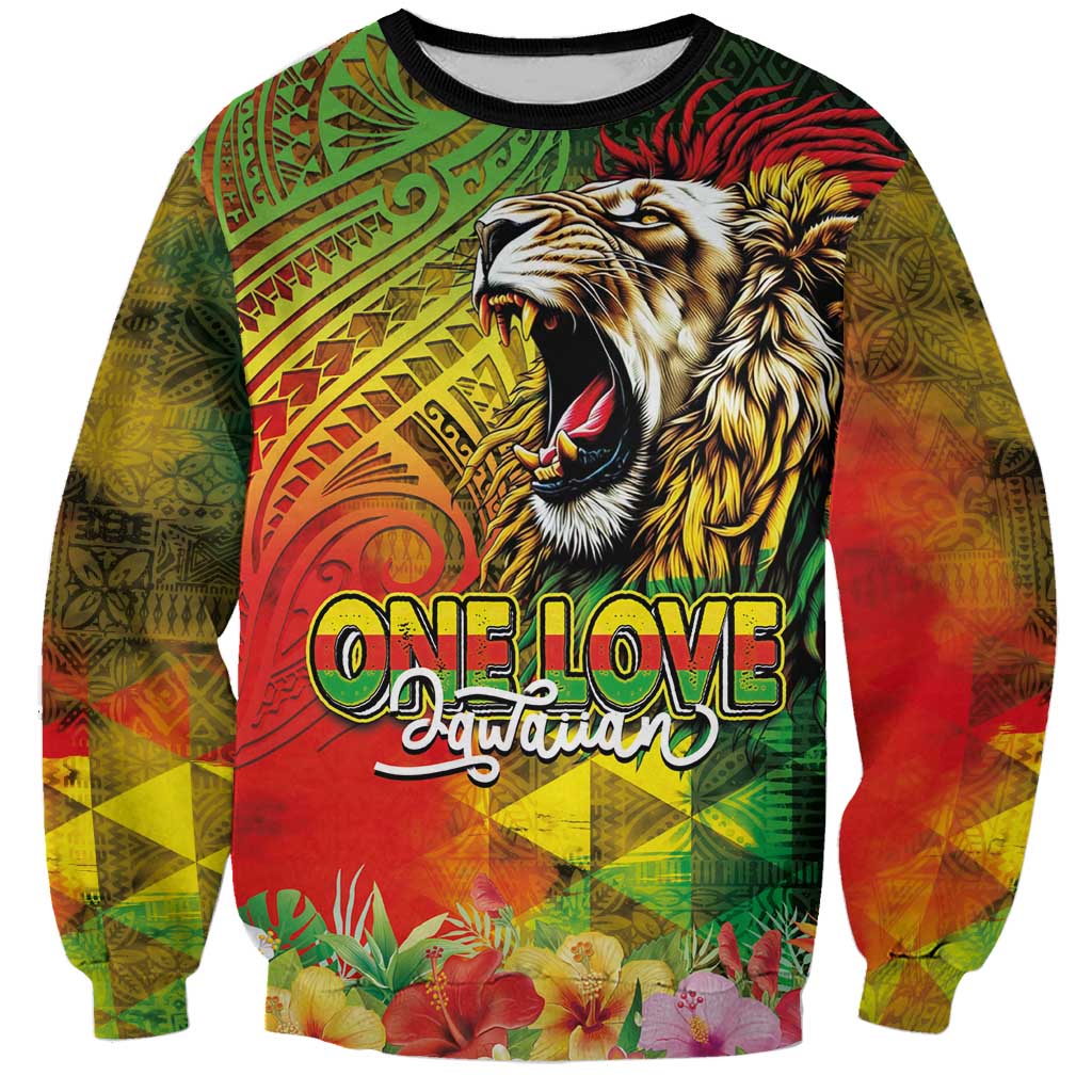 Hawaiian Reggae Sweatshirt Jawaiian One Love-Tribal Tatoos and Rastafari Lion LT03 Unisex Multicolor - Polynesian Pride
