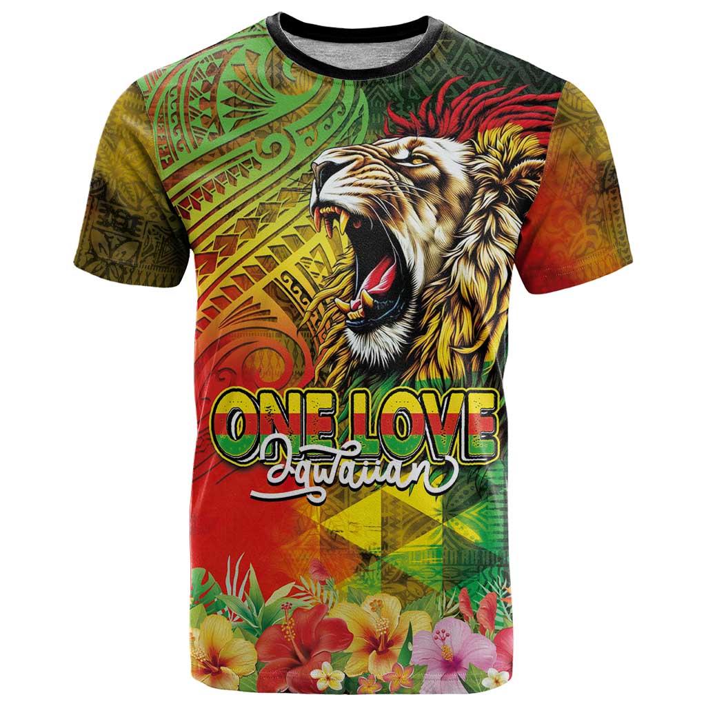 Hawaiian Reggae T Shirt Jawaiian One Love-Tribal Tatoos and Rastafari Lion - Polynesian Pride