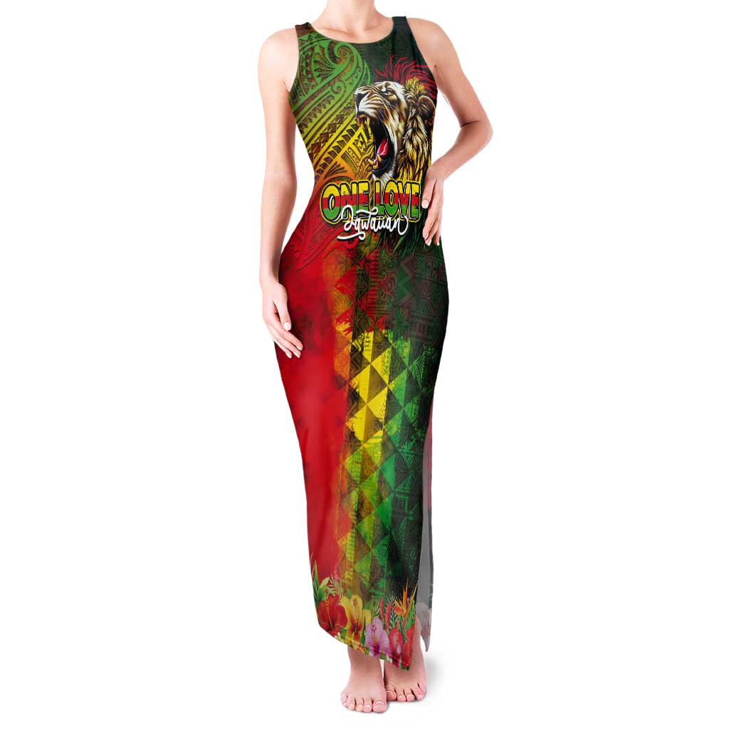 Hawaiian Reggae Tank Maxi Dress Jawaiian One Love-Tribal Tatoos and Rastafari Lion - Polynesian Pride