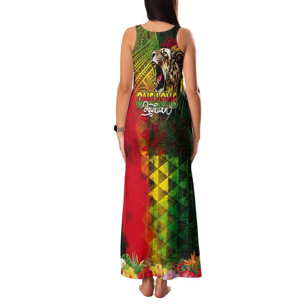 Hawaiian Reggae Tank Maxi Dress Jawaiian One Love-Tribal Tatoos and Rastafari Lion - Polynesian Pride