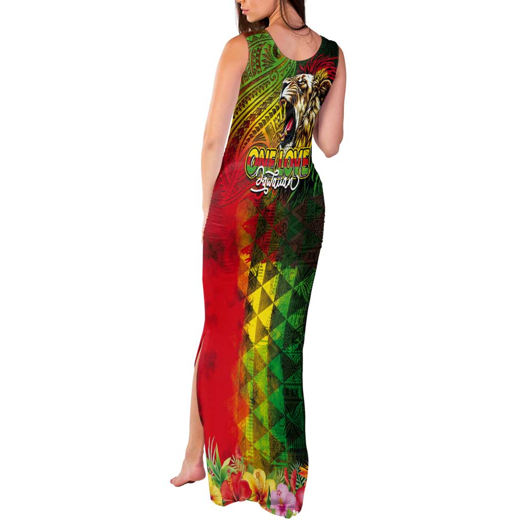 Hawaiian Reggae Tank Maxi Dress Jawaiian One Love-Tribal Tatoos and Rastafari Lion - Polynesian Pride