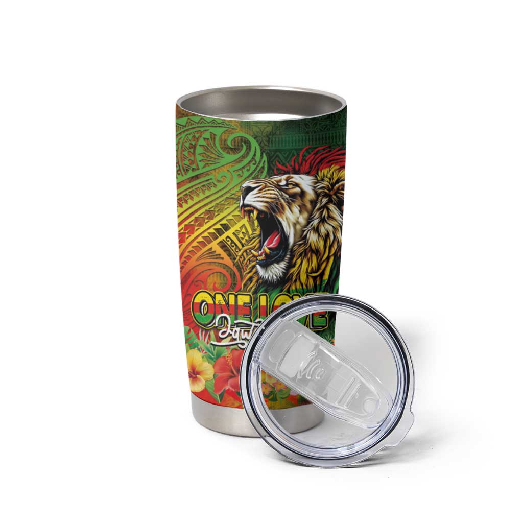 Hawaiian Reggae Tumbler Cup Jawaiian One Love-Tribal Tatoos and Rastafari Lion - Polynesian Pride