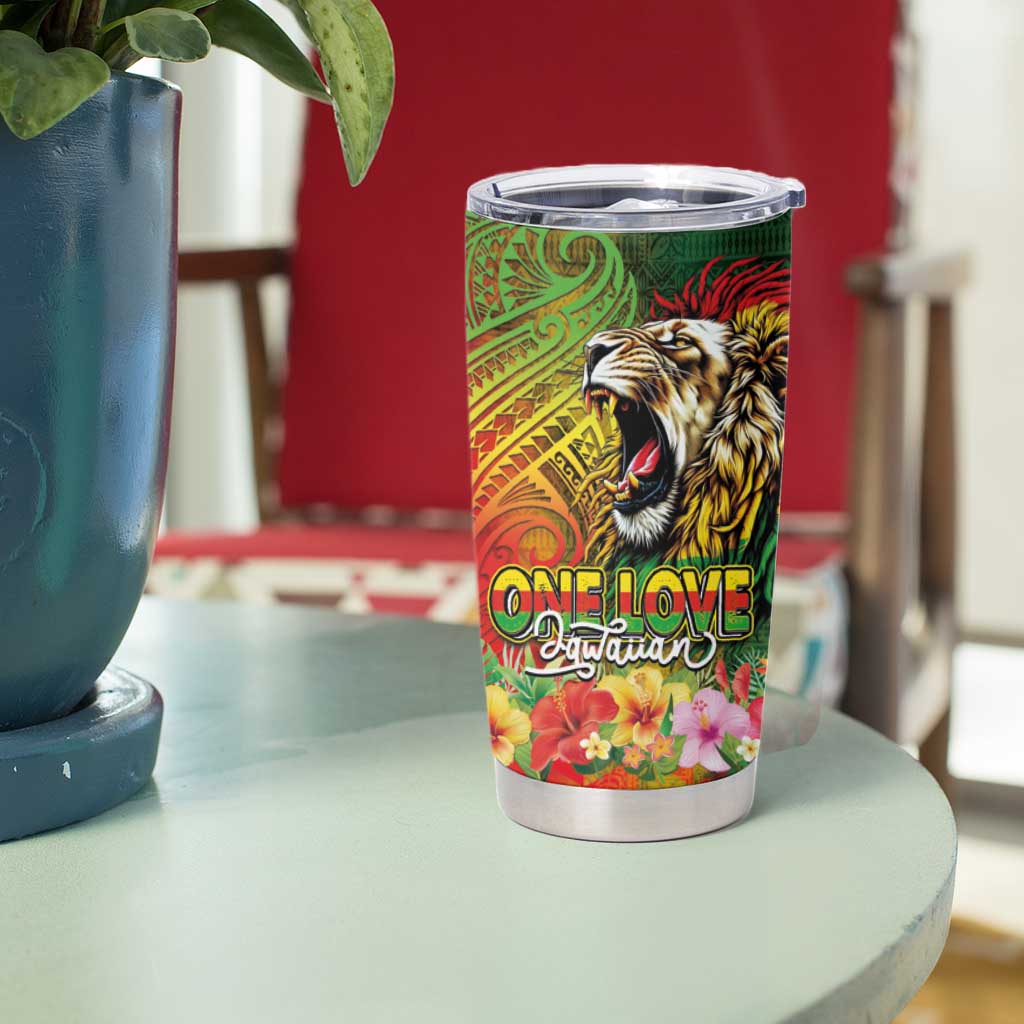 Hawaiian Reggae Tumbler Cup Jawaiian One Love-Tribal Tatoos and Rastafari Lion - Polynesian Pride