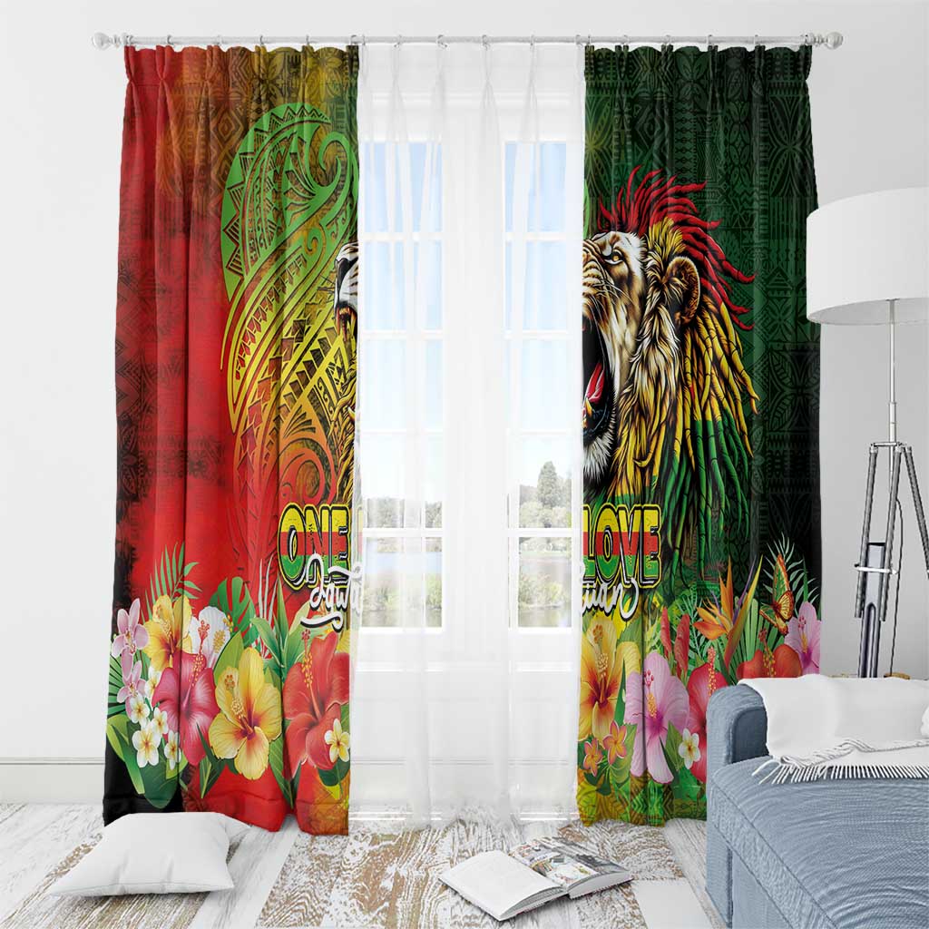 Hawaiian Reggae Window Curtain Jawaiian One Love-Tribal Tatoos and Rastafari Lion - Polynesian Pride