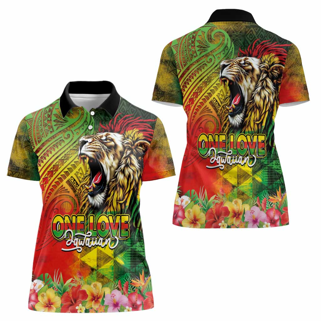 Hawaiian Reggae Women Polo Shirt Jawaiian One Love-Tribal Tatoos and Rastafari Lion - Polynesian Pride