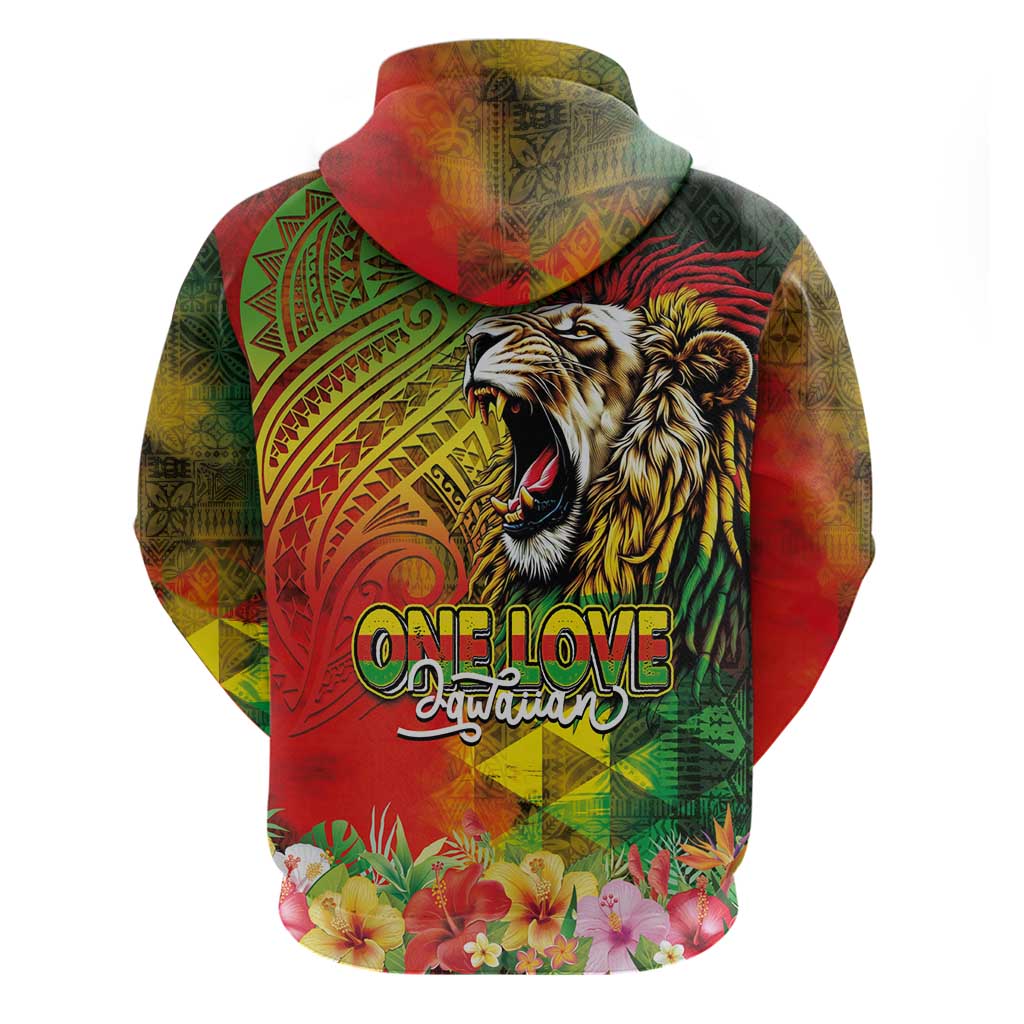 Hawaiian Reggae Zip Hoodie Jawaiian One Love-Tribal Tatoos and Rastafari Lion - Polynesian Pride