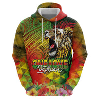 Hawaiian Reggae Zip Hoodie Jawaiian One Love-Tribal Tatoos and Rastafari Lion - Polynesian Pride