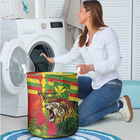 Hawaiian Reggae Laundry Basket Kakau Art Motifs with Ohia Lehua and Rastafari Lion LT03 - Polynesian Pride