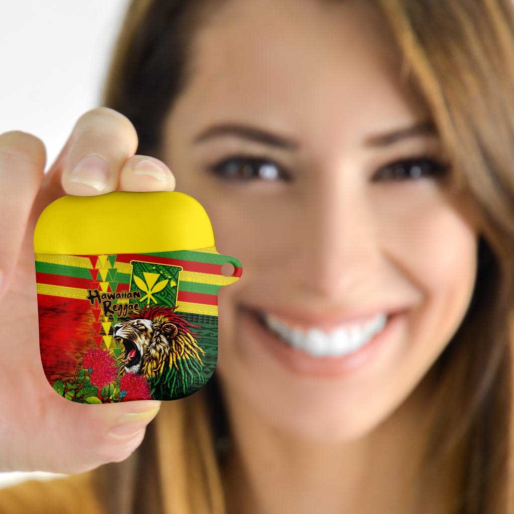 Hawaiian Reggae AirPods Case Kakau Art Motifs with Ohia Lehua and Rastafari Lion - Polynesian Pride