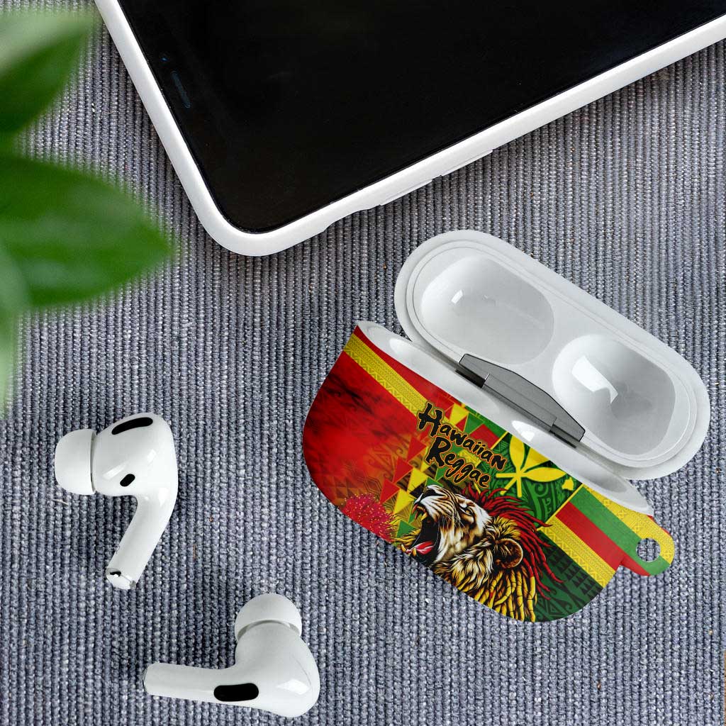 Hawaiian Reggae AirPods Case Kakau Art Motifs with Ohia Lehua and Rastafari Lion - Polynesian Pride