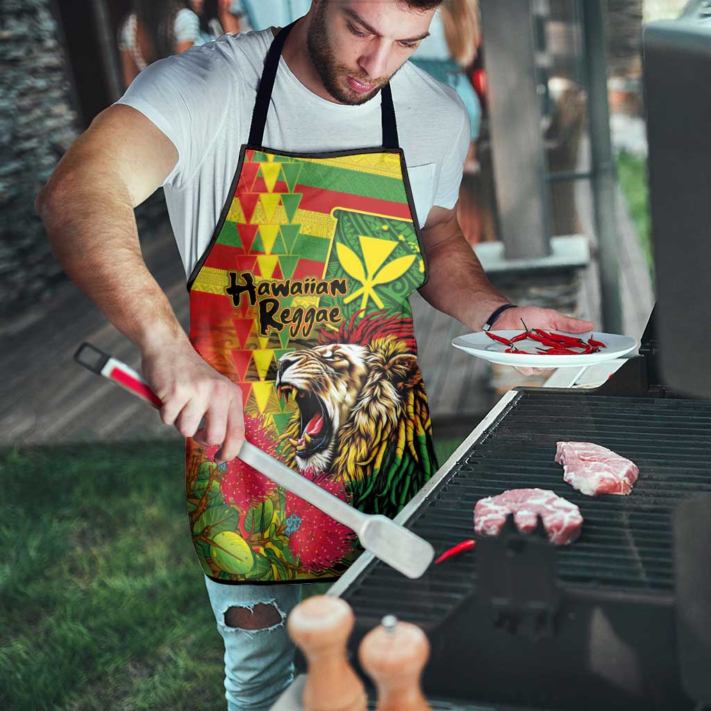 Hawaiian Reggae Apron Kakau Art Motifs with Ohia Lehua and Rastafari Lion LT03 - Polynesian Pride