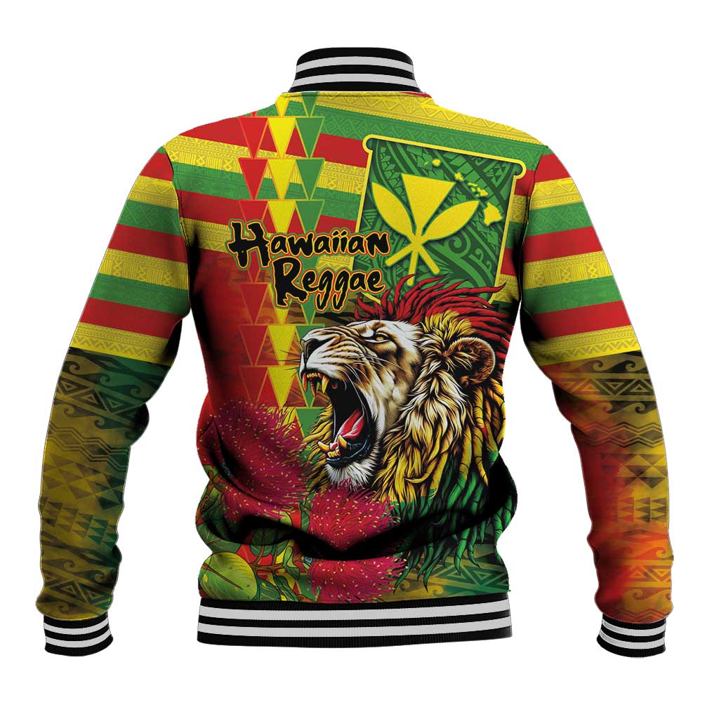 Hawaiian Reggae Baseball Jacket Kakau Art Motifs with Ohia Lehua and Rastafari Lion LT03 - Polynesian Pride