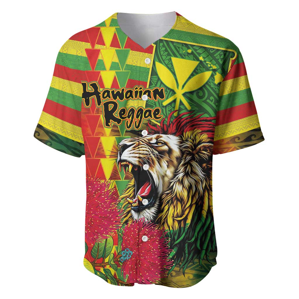 Hawaiian Reggae Baseball Jersey Kakau Art Motifs with Ohia Lehua and Rastafari Lion LT03 Multicolor - Polynesian Pride