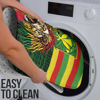 Hawaiian Reggae Bathroom Set Kakau Art Motifs with Ohia Lehua and Rastafari Lion - Polynesian Pride