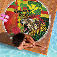 Hawaiian Reggae Beach Blanket Kakau Art Motifs with Ohia Lehua and Rastafari Lion - Polynesian Pride